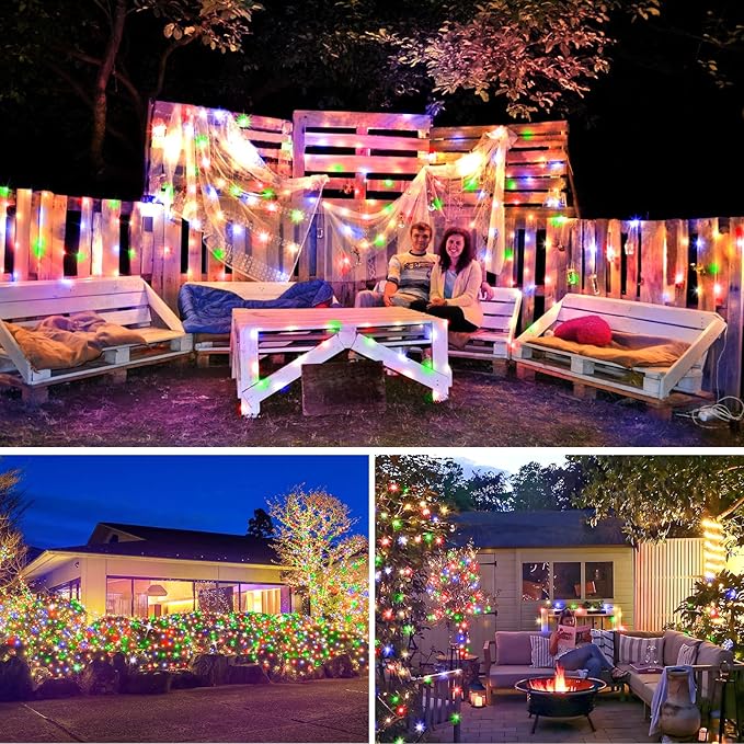 KNONEW 100FT Outdoor Christmas Fairy Lights Plug in,300 LED String Lights Outdoor Waterproof 8 Modes for Wedding Bedroom Walls Garden Trees Decoration(Multicolor)