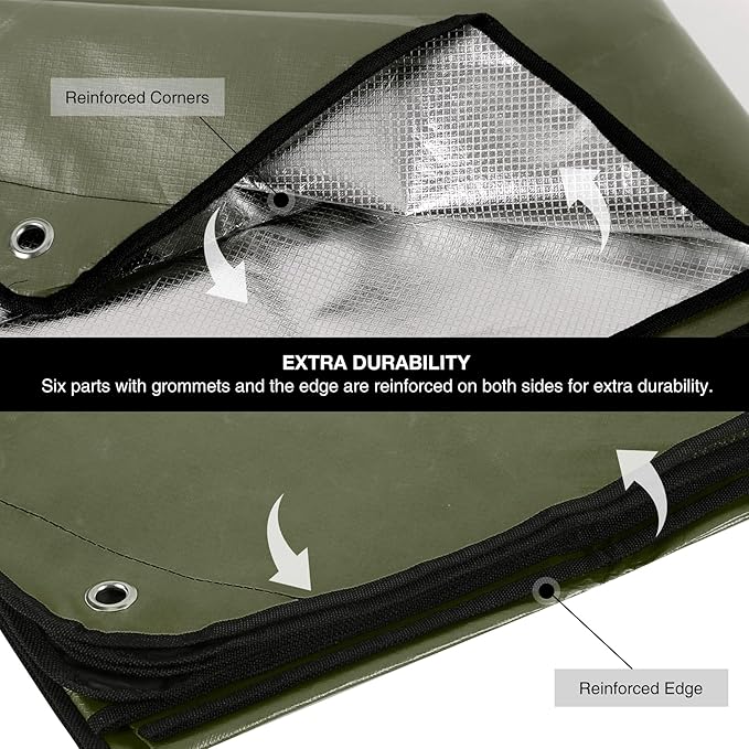 RedSwing 4 Pack Heavy Duty Waterproof Emergency Thermal Tarp, Insulated Survival Blanket for Outdoor Camping, Hiking, and Emergency Shelter, Green