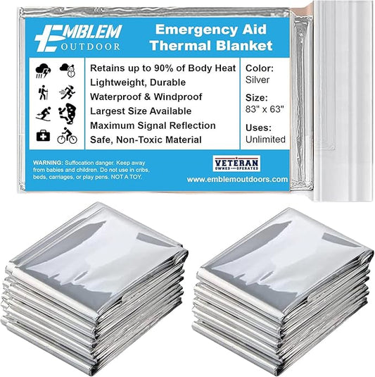 Thermal Emergency Blanket for Survival, Hiking, Camping, First Aid, and Bug Out Bag for Protection from Cold, Rain, and Weather Exposure. Heavy Duty Mylar-Survival Blanket for Car, Outdoors