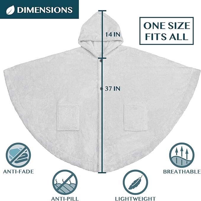 PAVILIA Angel Wrap Hooded Blanket Poncho, Wearable Blanket Throw Wrap Poncho for Women Adult, Cozy Fluffy Sherpa Fleece Shawl Cape with Hood pockets, Warm Gift for Mom Wife, Light Gray