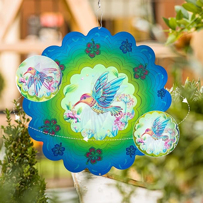 Hummingbird Metal Wind Spinners - Hummingbird Gifts for Women Mom Grandma Wife, Hanging Animations Wind Spinner for Outdoor & Indoor Decorations, 12 inch for Ornament Gifts