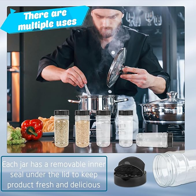 20 Pack 16 oz Plastic Spice Jars with Black Shaker Cap Reusable Seasoning Containers Jars with Shaker Lids Clear Empty Plastic Bottle for Storing Spice Seasoning Powders