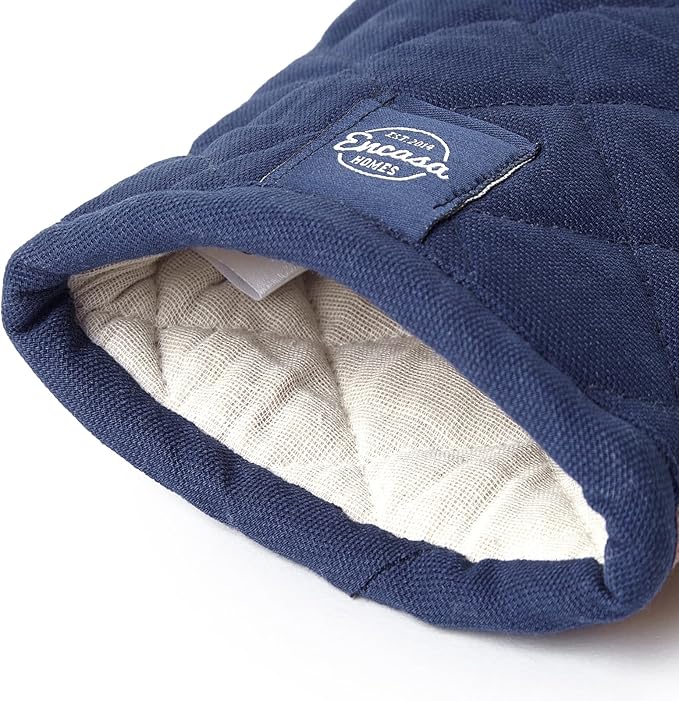 Encasa Heat Resistant Cotton Oven Gloves Mitts (2 Pc Set) - Quilted & Safe 12x7 in - for Kitchen, Cooking & Baking, Grilling, Handling Hot Pots & Pans - Scotch Blue