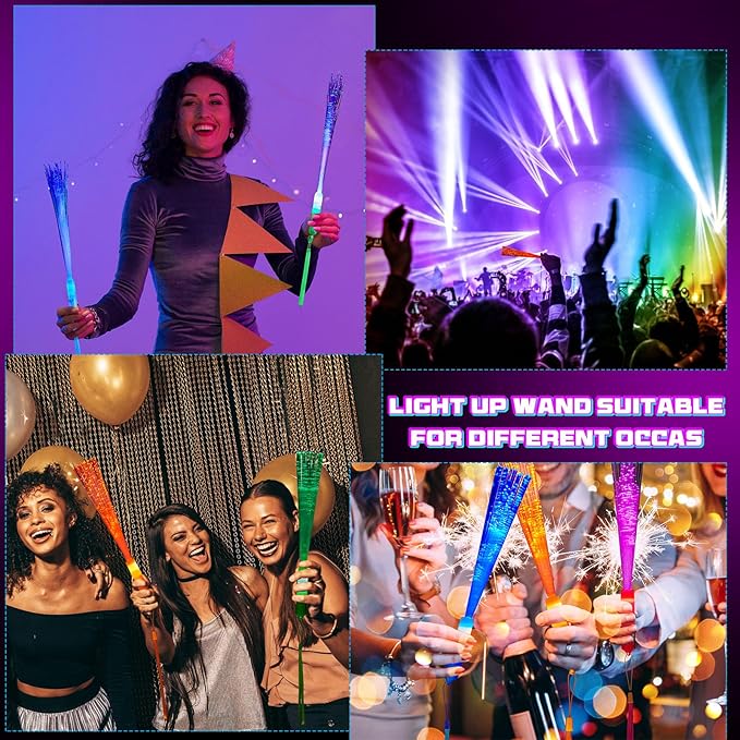 Lewtemi 300 Pcs Fiber Optic Wands Bulk Light up Glow Stick Fiber Optic Sticks Glow in The Dark Party Supplies LED Colorful Flashing Wands for Wedding Party Favors(Novel Color)
