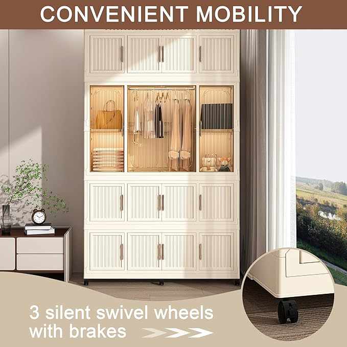 Collapsible Expandable Wardrobe Closet, Multi-Function Plastic Wardrobe,Wardrobes Storage Cabinet (16 Cubes+1 Hanging Rod 1)