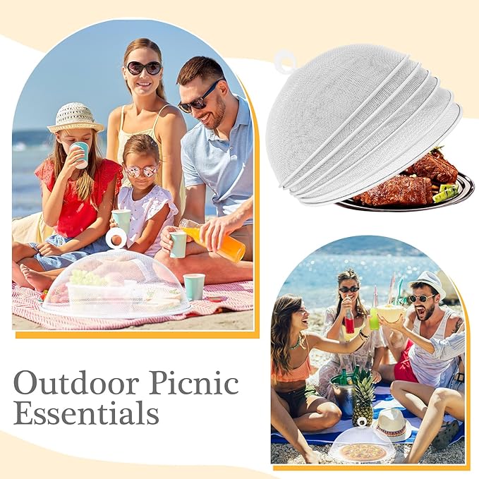 Gerrii 6 Pcs Metal Mesh Food Cover Outdoor Mesh Food Tents Dome Screen Plate Covers for Dinner Plates Reusable Fruit Fly Nets Picnic Food Umbrella for Table, BBQ, Camping, Party (White,11 Inch)