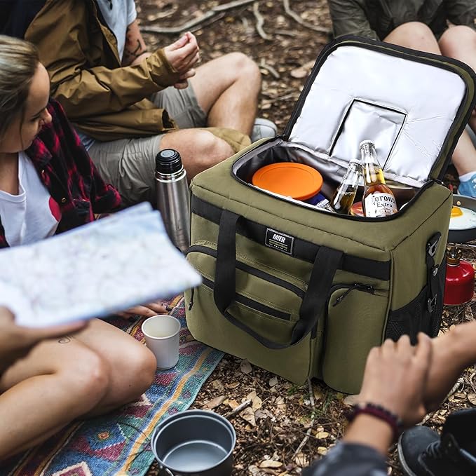 MIER 30L Extra Large Soft Cooler Bag with Bottle Opener for Camping Beach BBQ Grocery Golf Leakproof Picnic Lunch Bag, Collapsible, Top Flip Lid, 45Can (Dark Green)