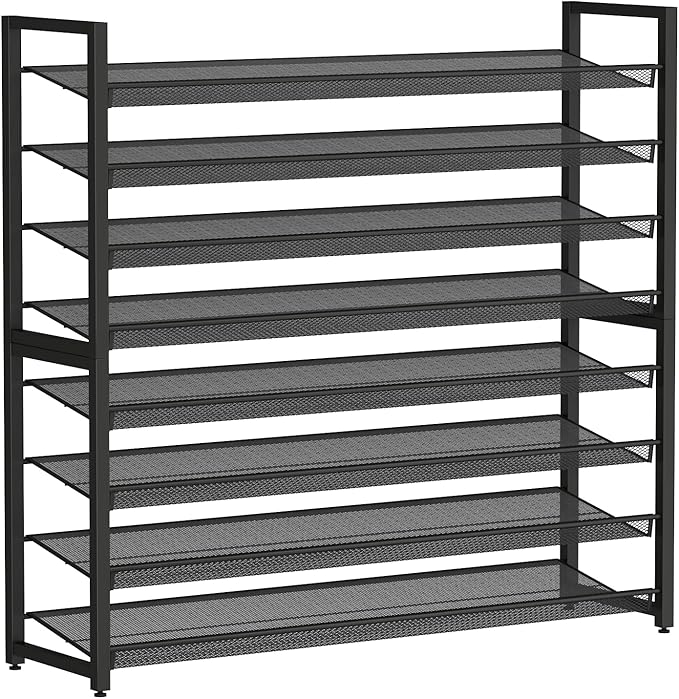 Metal Shoe Rack,Large 8 Tier Shoe Organizer, Heavy Duty Metal 4-Tier Stackable Shoe Storage Vertical Shoe Rack for Closet Front Door,Entrance,Entryway,GarageUp to 50 Pairs,Black