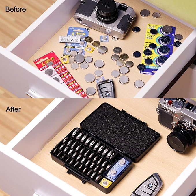 KIWIFOTOS 42 Slots Coin Cell Battery Case for CR2032 CR2025 LR44 Shockproof CR2016 CR2320 CR2325 CR2330 CR2335 CR2354 CR2412 CR2430 CR2450 Button Battery Holder, Battery Not Included
