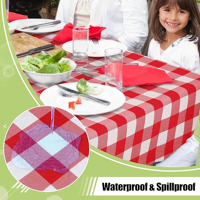 Smiry Rectangle Table Cloth, Waterproof Vinyl Tablecloth with Flannel Backing, Wipeable Buffalo Plaid Table Cover for Dining, Indoor and Outdoor (Red & White, 60"x120")