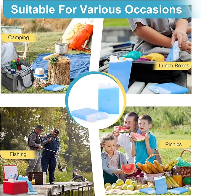 TOPOKO Ice Packs for Lunch Bags, Cooler. Freezer Packs for Lunch Box, Cooler Bag. Slim Reusable & Long-Lasting, BPA-Free, Quick Freeze, Perfect for Picnic, Camping, Beach, Outdoor Sports.