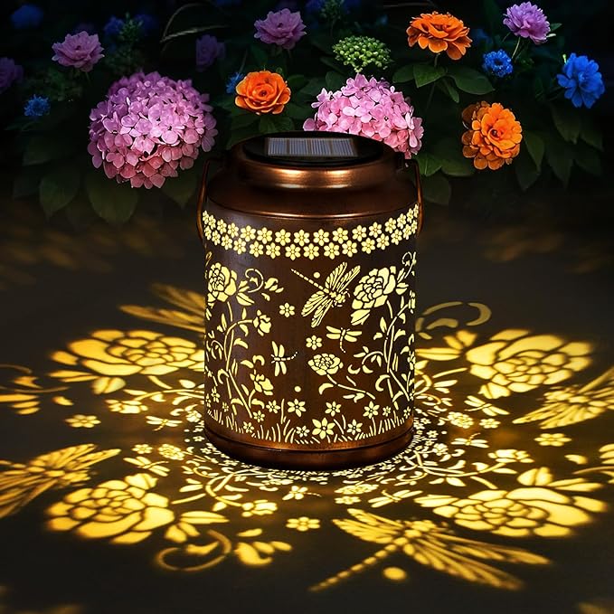 Solar Lanterns Outdoor Waterproof, Dragonfly Garden Decor for Yard Porch Lawn Patio Pathway, Hanging Solar Lights Birthday Gifts for Women Mom Grandma Sister Friend