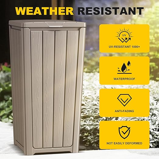 Vixzen 36 Gallon Kitchen Trash Can with Lid,Outdoor Waterproof Resin Waste Bin,Lightweight,Sturdy Garbage Bin for Patio,Kitchen,Backyard，Grey