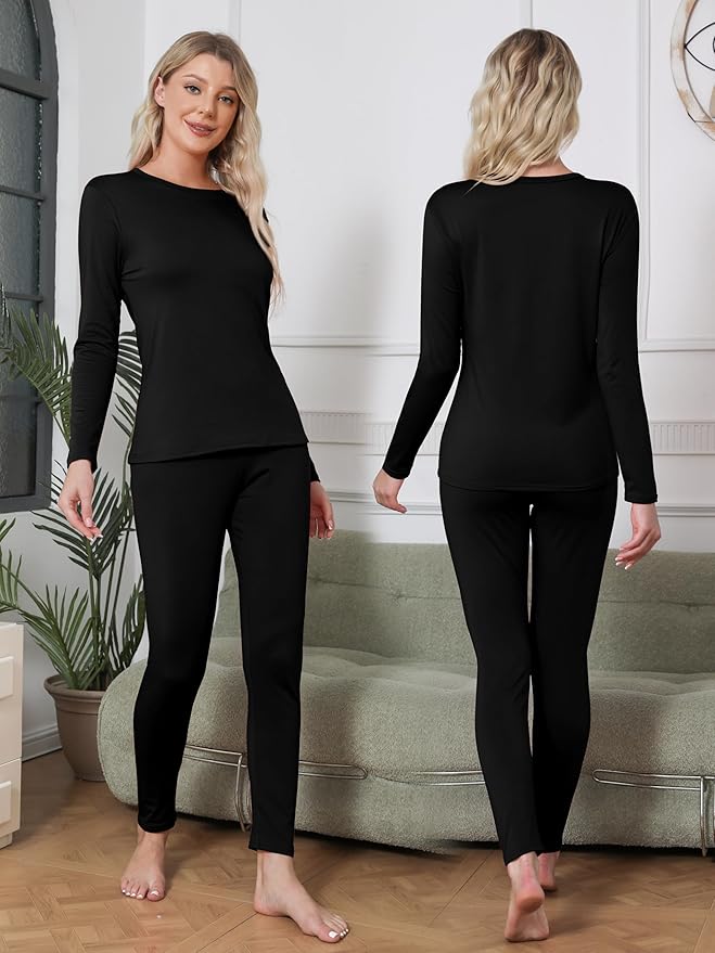 VZV Thermal Underwear for Women, Long Johns for Women Thermal Sets Fleece Lined Base Layer Top and Bottom Set
