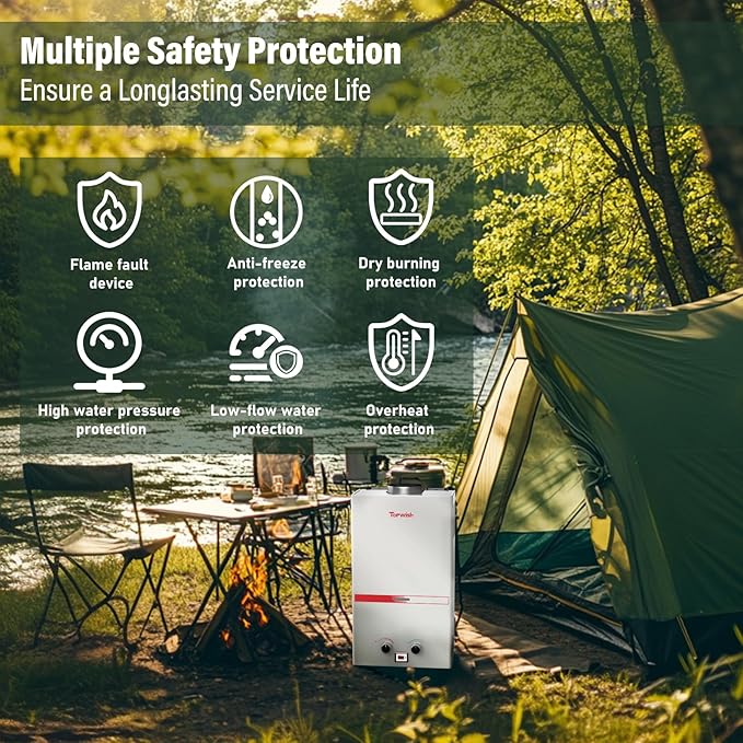 Propane Water Heater Tankless, 12L Portable Water Heater, 3.16GPM Portable Hot Water Heaters with Multi-Protection, Instant Camping Water Heaters for Camping, Outdoors Shower, RV Shower,White