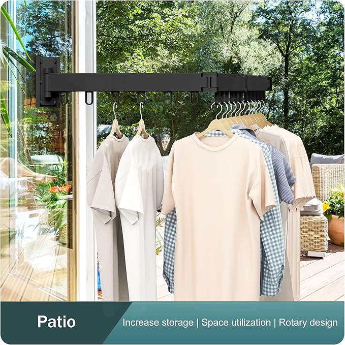 Clothes Drying Rack,Laundry Drying Rack,Clothes Rack Wall Mount,Wall Mounted Clothes Hanger Rack,Laundry Rack Folding,Retractable Clothing Rack,Collapsible Clothes Hanging Rack(Loop,Black)