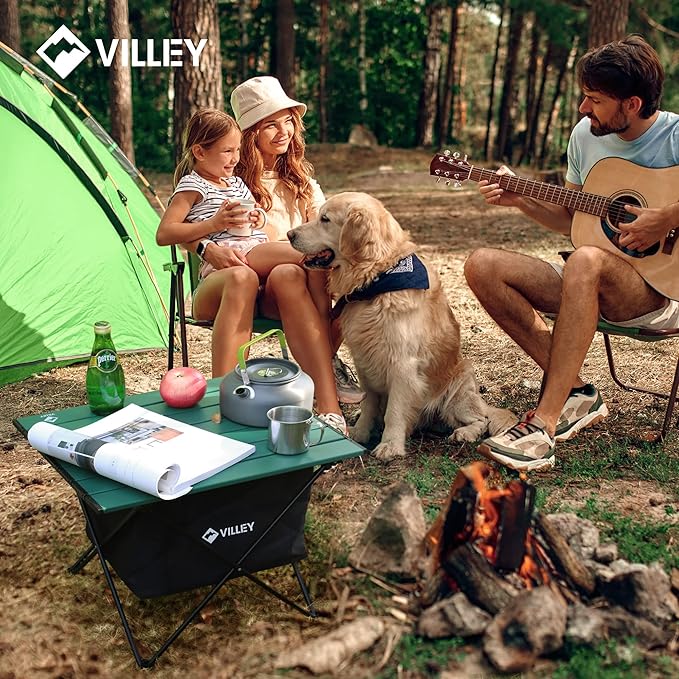 VILLEY Portable Camping Side Table, Ultralight Aluminum Folding Beach Table with Carry Bag for Outdoor Cooking, Picnic, Camp, Boat, Travel