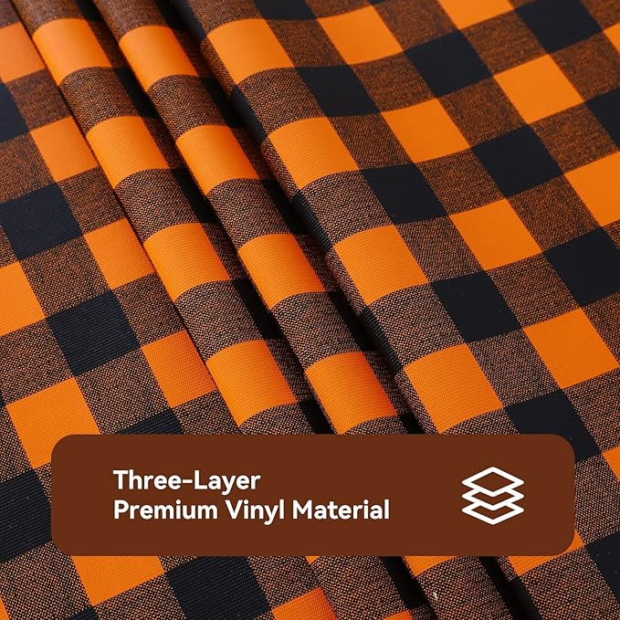 Romanstile Fall Halloween Rectangle Vinyl PVC Tablecloth, 100% Waterproof Buffalo Plaid Plastic Table Cloth, Heavy Duty Wipeable Table Covers for Camping/Picnic/Outdoor - 54 x 120, Black and Orange