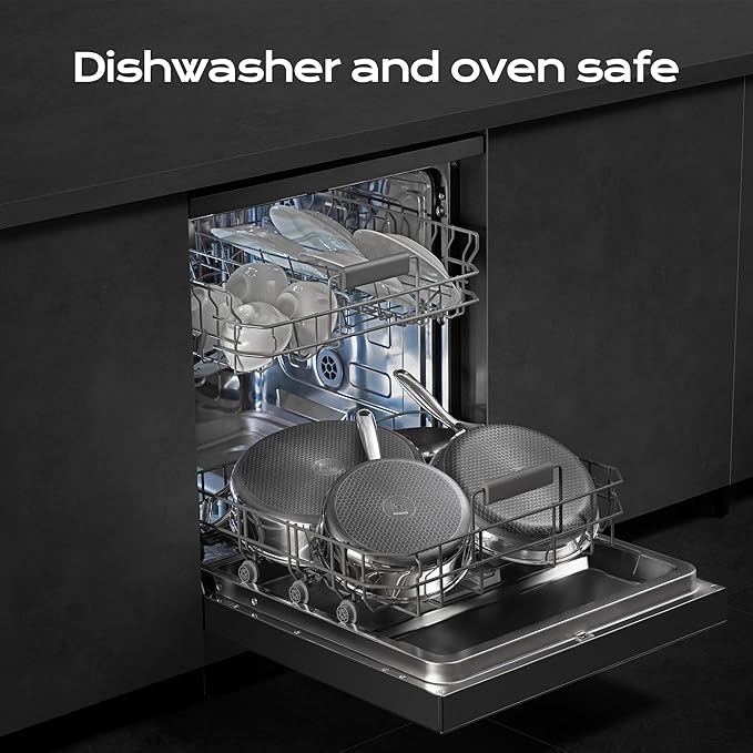 10in Nonstick Frying Pan - Stainless Steel Skillet, Dishwasher & Oven Safe, Compatible with Induction & Gas Stoves, Non-Toxic & Easy to Clean