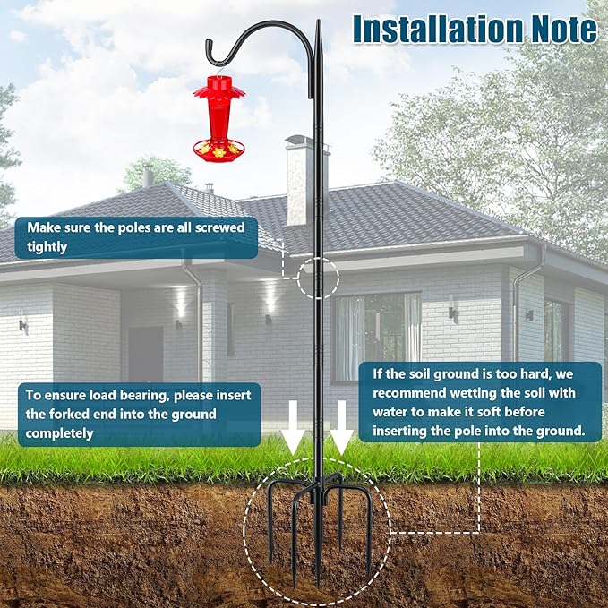 Gtongoko Adjustable 47 inch Shepherds Hooks for Outdoor Bird Feeder with 5 Prongs, Bird Feeder Pole Garden Hooks for Hanging Lanterns, Plants Baskets, Hummingbird Feeders, 2 Pack