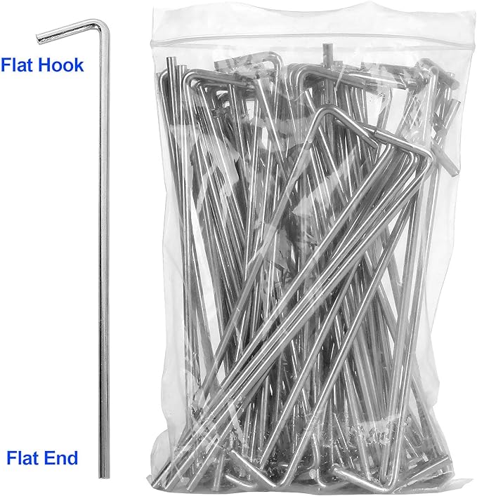 100 Pack Tent Stakes 6-3/4”Galvanized Steel Metal Tent Stakes Pegs, Garden Stakes Edging Fence Hooks Pegs for Camping, Shelters, Tarp, Canopies, Christmas Decoration Stakes