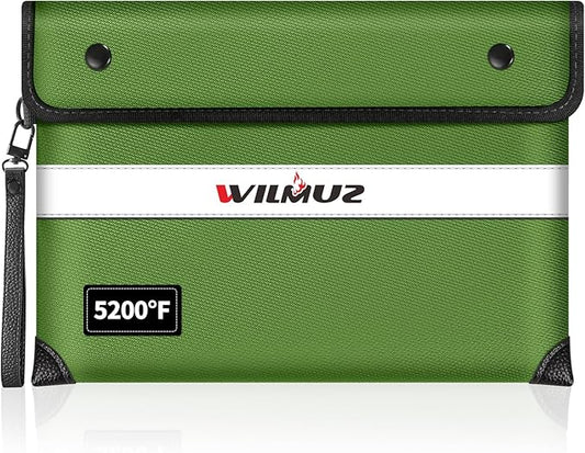 Upgraded Fireproof Document Bag 5200°F Heat Insulated,11"x7.7"Waterproof Fireproof Money Bag with Water-resistant Zipper,Fireproof Envelopes for Documents,Cash,Valuables(Green)