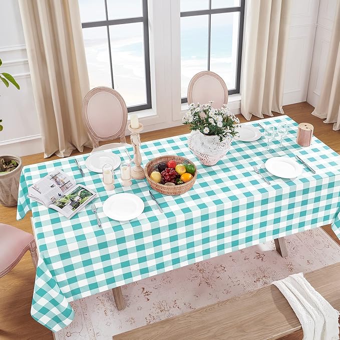 Softalker Gingham Checkered Square Tablecloth - Waterproof Buffalo Plaid Table Cloth Stain Resistant Washable Table Cover for Picnic/Camping/Outdoor - Teal Blue, 54 x 54 Inch