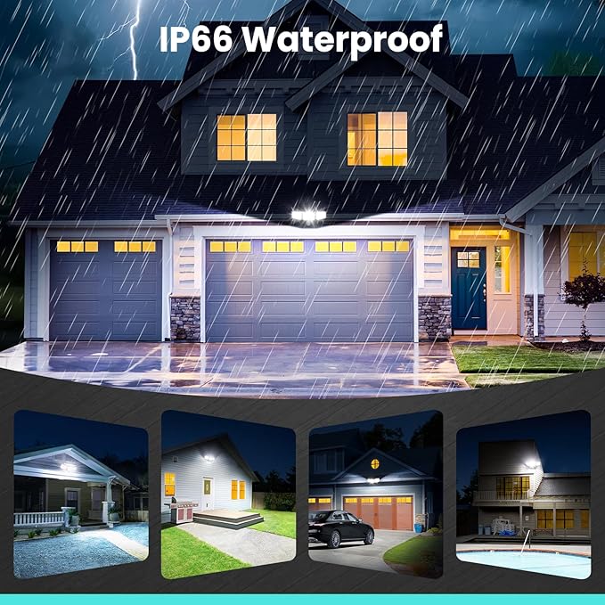 MEIKEE 100W Motion Sensor Flood Lights Outdoor, 9600lm 6500K LED Sensor Security Lights, IP66 Waterproof, 3 Adjustable Heads Motion Detected Flood Lighting for Garage, Yard, Porch