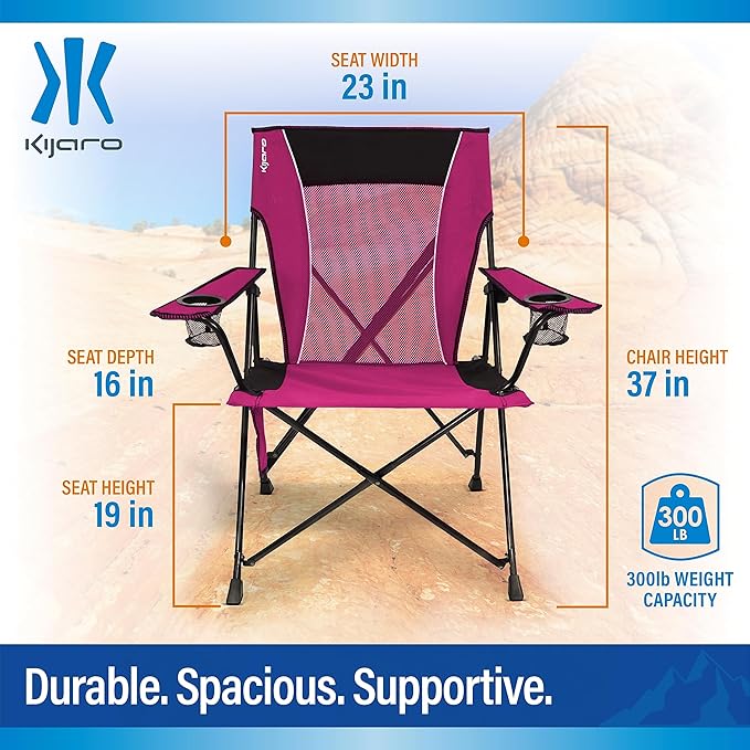 Kijaro Dual Lock Portable Camping Chairs - Enjoy the Outdoors with a Versatile Folding Chair for Sports, Lawn - Dual Lock Feature Locks Position – Hanami Pink