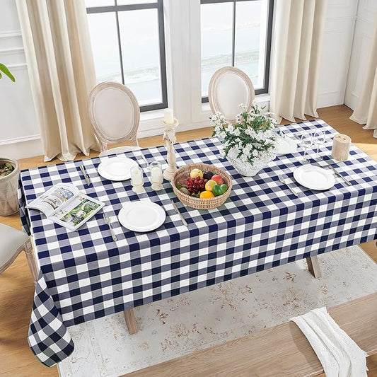 Softalker Gingham Checkered Rectangle Tablecloth - Waterproof Buffalo Plaid Table Cloth Stain Resistant Polyester Table Cover for Picnic/Camping/Outdoor - Navy and White, 2 Pack - 60 x 84 Inch