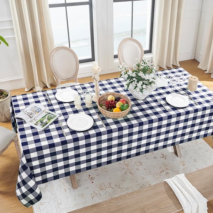 Softalker Gingham Checkered Rectangle Tablecloth - Waterproof Buffalo Plaid Table Cloth Stain Resistant Washable Table Cover for Picnic/Camping/Outdoor - Navy Blue, 54 x 108 Inch