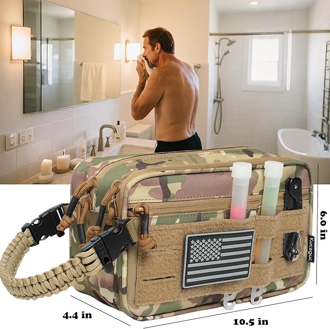 Tactical Toiletry Bag For Men with US Flag Patch - Tactical Molle Admin Pouch Hygiene Bag EDC Military Tool Pouches Small Dopp Kit Mens Shaving Kit Travel shower Bags(sc)
