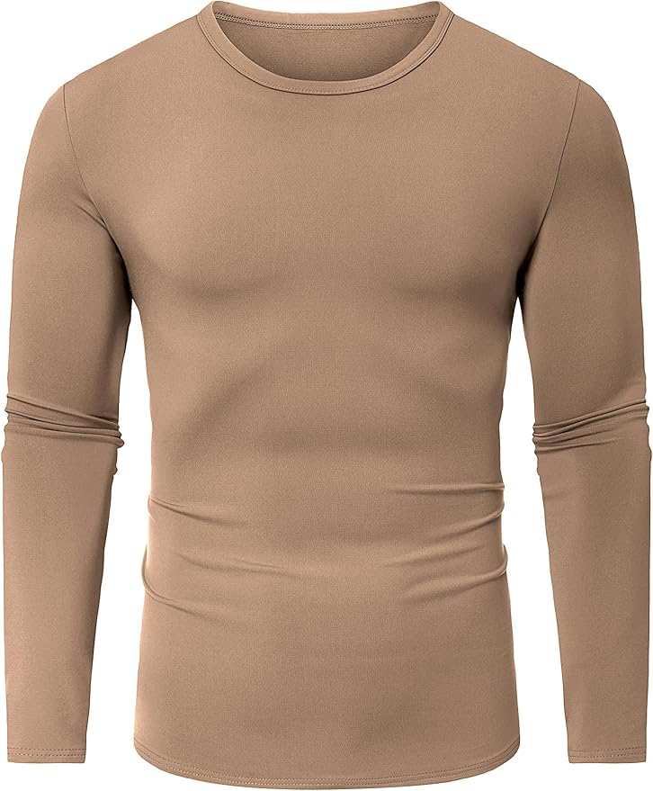 URRU Thermal Underwear for Men High Stretch Fleece Lined Long Sleeve Crewneck Thermal Shirts Base Layer Top Men Cold Weather