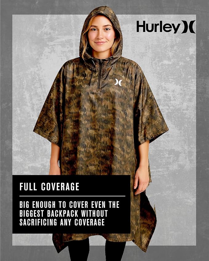 Hurley Ponchos Adult - Waterproof Rain Ponchos for Adults, Lightweight Packable Rain Poncho for Hiking, Camping & Emergency