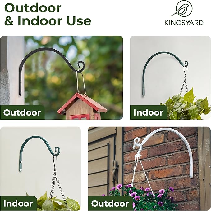 Kingsyard 2-Pack Wall Plant Hanger Outdoor - Heavy Duty Metal Decorative Hanging Bracket Hooks for Hanging Plant, Hummingbird Feeders, Lanterns, Wind Chimes Outdoor & Indoor, 8-Inch/Black