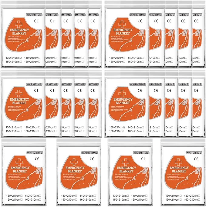 24 Pack Emergency Mylar Blankets, Survival Thermal Blanket for Rescue, First Aid Silver Foil Blanket Bulk, Safety Winter Heat Reflective Aluminum Blankets for Hiking, Camping, Marathons Outdoor