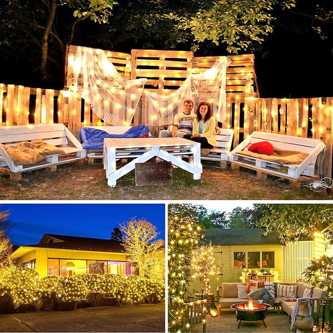 KNONEW 400FT Outdoor Christmas Fairy Lights Plug in,1200 LED String Lights Outdoor Waterproof 8 Modes Memory Times for Wedding Bedroom Walls Garden Trees Decoration(Warm White)