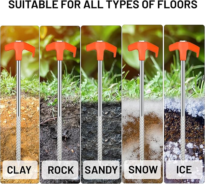 8Pcs Heavy Duty Tent Stakes AVOFOREST 9.8 inch Tent Stakes Portable Camping Stakes for Camping Patio, Garden, Canopies, Grassland, Outdoor Orange