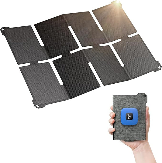 [Pocket-Size]BigBlue Portable 25W Solar Panel Charger, Folding Solar Charger with USB-A and USB-C Ports, IP68 Waterproof Solar Panel for Backpacking Compatible with Cellphones, Tablets, Power Bank etc