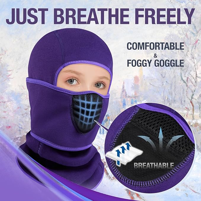 Kids Balaclava Windproof Ski Mask for Boy Girl (with Breathable Holes), Winter Hat Ski Mask for Cold Weather for Skiing