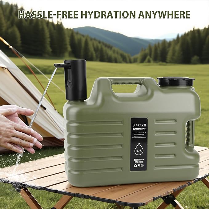 5 Gallon Water Jug with Foldable Auto Pump, BPA-Free Leak-Proof Camping Water Container Spigot, Type-C Rechargeable, Portable Water Dispenser Tank for Hiking, Outdoors & Emergency Water Storage