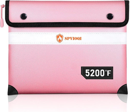 Upgraded Fireproof Document Bag 5200°F - with Heat Insulated, Fireproof Bag with Zipper/Reflective Strip, 9 Layers of Functional Materials, Fireproof Money Bag for Cash/Documents, Water Resistant Pink