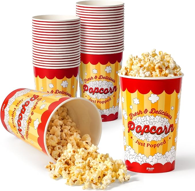 Fit Meal Prep 360 Pack Classic Paper Popcorn Buckets Disposable, 64 Oz Grease Resistant Popcorn Bowls Cups for Machine Home Theater Carnival Movie Night