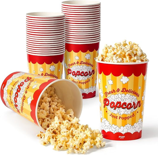 Fit Meal Prep 360 Pack Classic Paper Popcorn Buckets Disposable, 64 Oz Grease Resistant Popcorn Bowls Cups for Machine Home Theater Carnival Movie Night