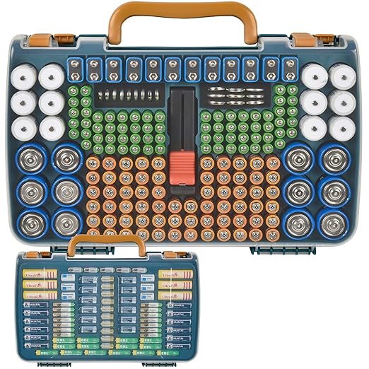 Battery Storage Organizer Case Holder Box with Tester, Double-Sided Batteries Fits for 269 Caddy Container AA AAA AAAA 3A 4A 9V C D Lithium 23A 4LR44 CR123A CR1632 CR2032 - Green