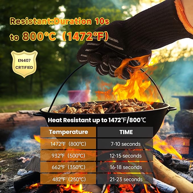 HandLove BBQ Gloves, Oven Gloves with Fingers –1472℉ Heat Resistant Gloves for Grilling | Aramid Retardant Non-Slip Grip, Long Cuff Mitts, Black,M