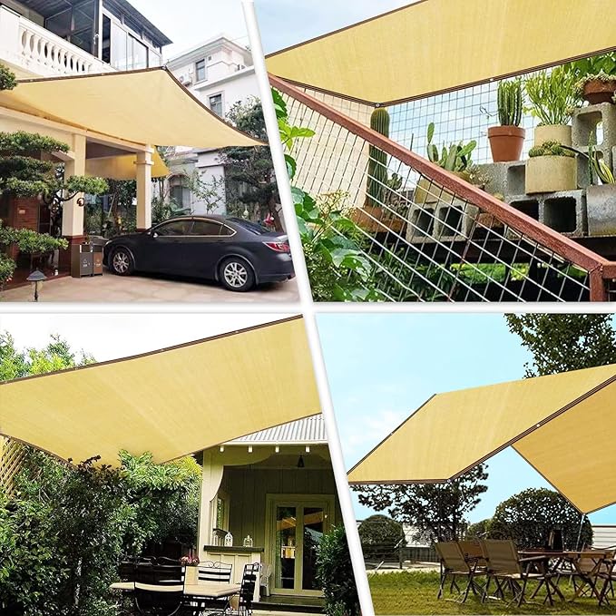 Sun Shade Cloth - Pergola Sunshade 90% Outdoor Shade Fabric with Grommets for Pergola Cover Patio Gazebo Deck Garden Porch Wheat(12X12FT)