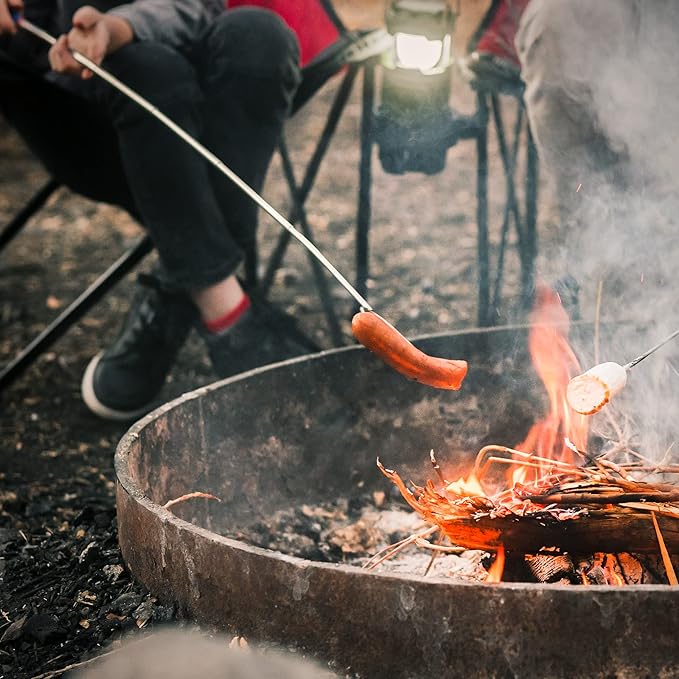 MalloMe Smores Sticks for Fire Pit 45 inch Extra Long - Marshmallow Roasting Sticks Smores Kit -Smore Skewers Hot Dog Fork Campfire Cooking Equipment, Camping Essentials, Outdoor Accessories (4 Pack)