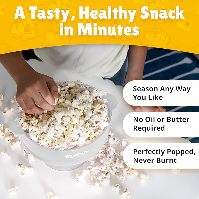 The Original HotPop Silicone Popcorn Maker - Microwave Popcorn Popper - Collapsible Bowl, Heat-Resistant, Easy to Clean, Ideal for Family Movie Nights, 15-Cup Capacity - White