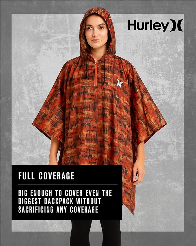 Hurley Ponchos Adult - Waterproof Rain Ponchos for Adults, Lightweight Packable Rain Poncho for Hiking, Camping & Emergency